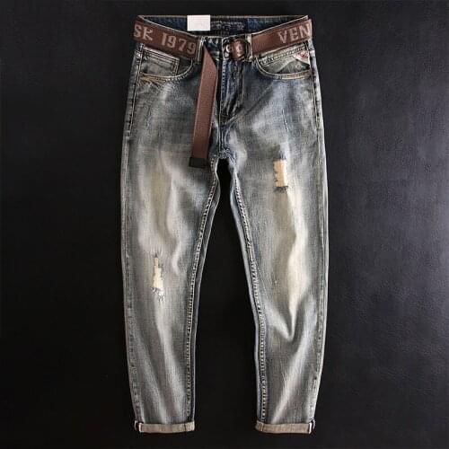 Italian Style Fashion Men Jeans High Quality Retro Elastic Slim Fit Ripped Jeans Men Vintage Designer Casual Cotton Denim Pants