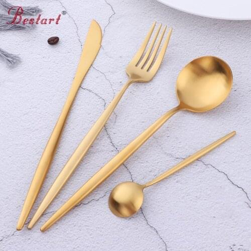 4 Pcs/Set Gold Cutlery Set Kitchen Tableware Set Stainless Steel Dinnerware Set Steak Knife Fork Spoon Dinner Set