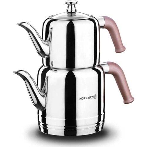 Korkmaz A189-01 Riva Steel Teapot Set Rosa