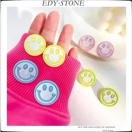 EDY 2021 New Cute Rainbow Colors Smiley Circle Fritillary Simple Earrings For Women Girls Stud Earrings Party Wedding Jewelry