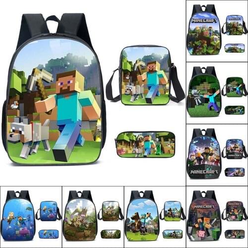 Hot Sandbox Game Children Schoolbags Child Fashion Trend Backpacks Boys Girls 16 Inch Bags Building Game Print Student Backpack