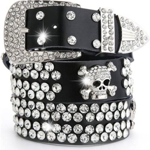 Wide Buckle Belt For Women Woman Vintage Rhinestone Skull Belts Second Layer Cow Skin Top Quality Strap Female For Jeans