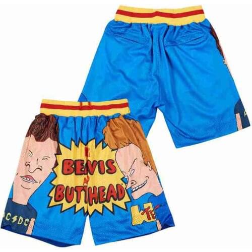 BG Basketball shorts BEAVIS AND BUTT-HEAD Embroidery sewing Zip pocket outdoor sport big size various styles blue sandbeach