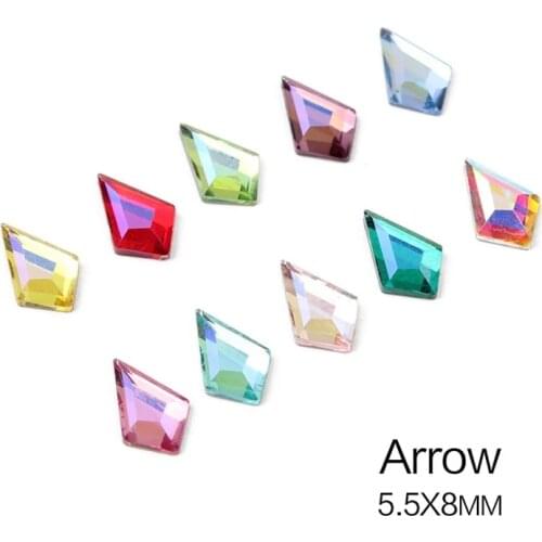 New 5.5x8mm Arrow Colorful Nail Rhinestones AB Shiny Nails Crystals Gold Flat Back Nail Art Jewelry Decoration Nail Accessory