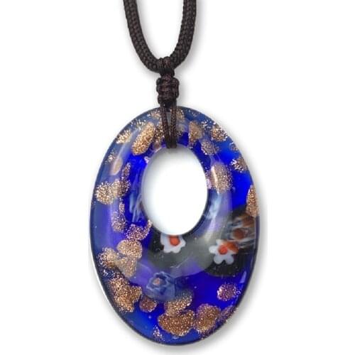 Dark Blue Tear Drop Shape Glazed Glass Statement Pendant Necklace- Women Charm Jewelry Necklace for Decoration Fashion