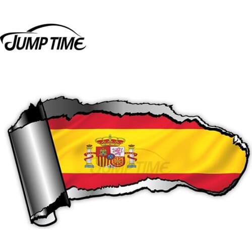 Jump Time Ripped Open Gash Torn Metal Design With Spain Spanish Country Flag Motif Vinyl Car Sticker for Windows Bumper