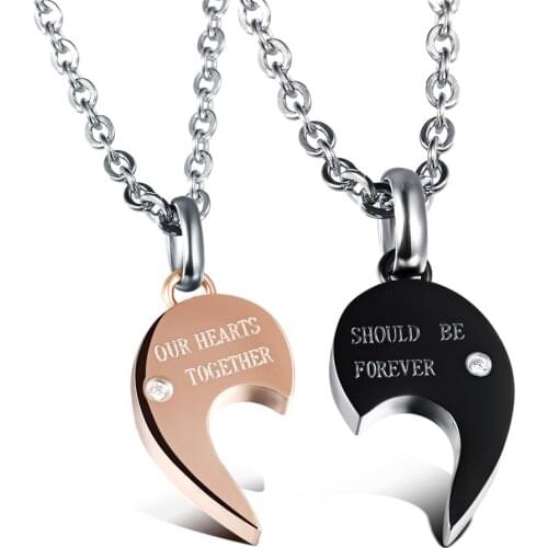 Top Quality Stainless Steel CZ Black Rose Gold Color Love Heart Necklace Couple Necklaces Anniversary Jewelry Gift for Women Men