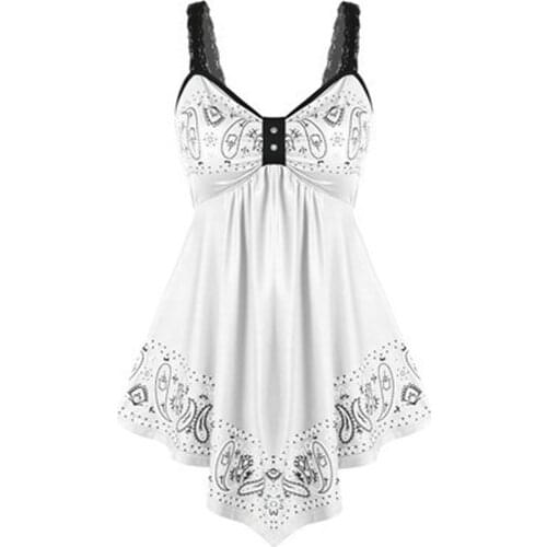 Summer White Tops Female Blusas Mujer De Moda 2021 Plus Size Clothing Camisas Womens Casual Printed Patchwork Camisole Top