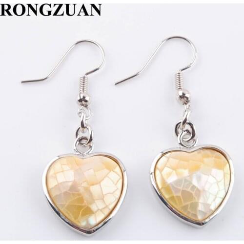 RONGZUAN Heart Shaped Drop Earrings Natural Seashell Abalone Shells Dangle Hook Earring Fashion Love Jewelry for Women TR3218