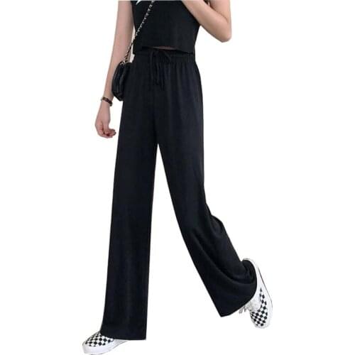 New 2021 Womens Spring Summer Women Pants Soild Wide Leg High Waist Sweatpants Wild Lady Ankle-Length Trousers CL844