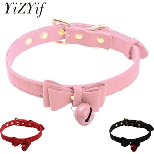 Fashion Bow Tie Neck Choker Collar Necklace with Bell PU Leather Adjustable Choker Collar for Women Girls Halloween cat costume