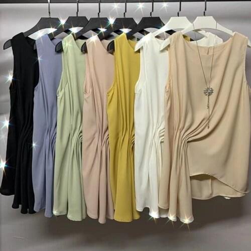 New Chic Irregular Ruched Ruffled Chiffon Tank Top Women Summer Loose Sleeveless Top