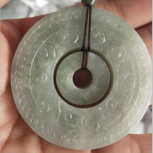 Women Customized Donuts Necklace Pendant Natural Myanmar Jadeite Jade Peace Ruyi Pattern Carving Pendants Gift Female Jewelry