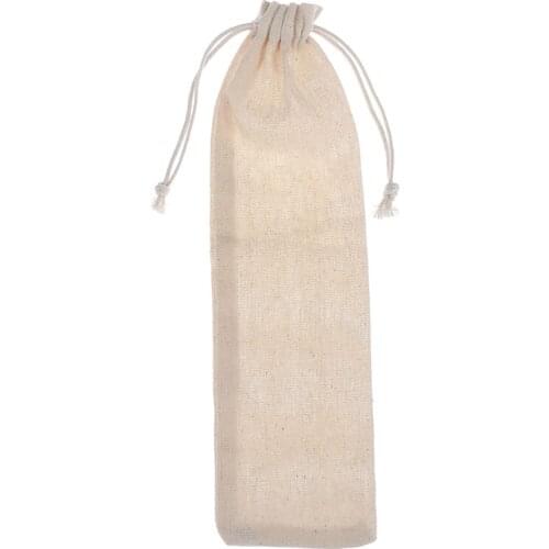 1pc Portable Metal Straw Bags Resuable Straw Linen Storage Bag Tableware Bag