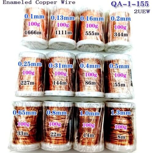 100g/roll QA-1-155 2UEW Polyurethane Enameled Copper Wire Varnished Diameter 0.1to1.5mm For Transformer Wire Jumper