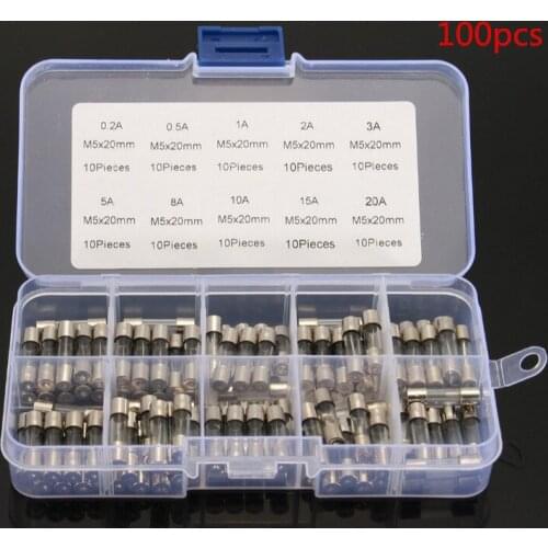100Pcs/lot 5x20mm Electrical Assorted Fuse Amp Fast-blow Glass Fuse Mix Set With Box 0.2A 0.5A 1A 2A 3A 5A 8A 10A 15A 20A