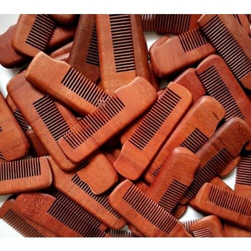 100pcs/lot Customized Your Logo Natural Handmade Red CombFine Tooth Beard Comb Pocket Size Comb 4.1inch