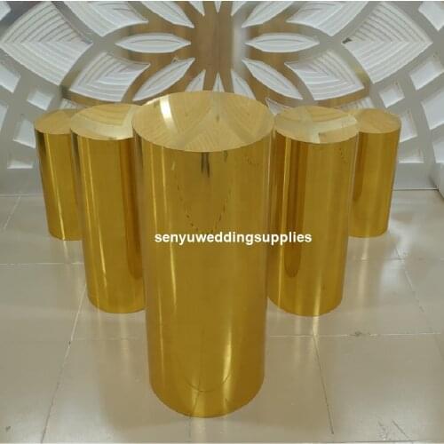 5pcs/set)Round Pillars Display mirror gold mental Wedding flower Centerpieces Gold Mirror plinth stand Cake Stand senyu1661