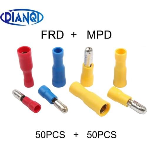 50pairs MPD+FRD 100PCS Bullet Shaped Female Male Insulating Joint Wire Connector Electrical Crimp Terminal FRD+MPD MPD FRD