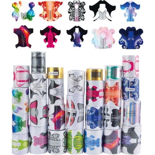 500pcs/lot Tips Nail Form Nail Forms Extension Acrylic French Curve Sticker UV Gel Building Self-Adhesive Manicure Guide Salon