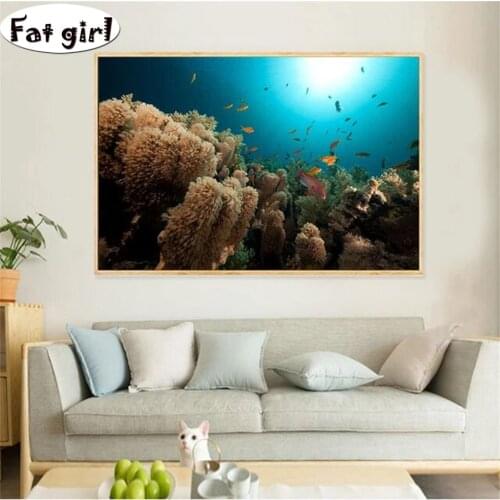 Diamond Embroidery Seascape coral tropical fish 5d Diy Diamond Painting rhinestone modern wall art Square round Mosaic decor