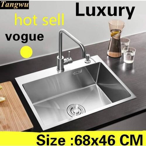 Free shipping Apartment luxury kitchen manual sink single trough 304 stainless steel vogue hot sell 680x460 MM