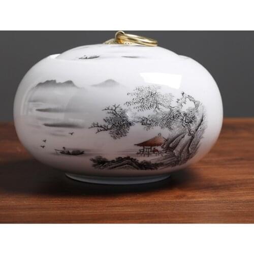 Large Ceramic Tea Caddy Storage Tank Moisture Proof Chinese Pattern Puer Tea Box Household Portable Theedoos Teaware DF50CY