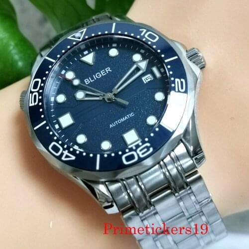 41mm BLIGER Stainless Steel Mechanical Automatic Mens Watch MIYOTA 8215 Movement Sapphire Glass Calendar