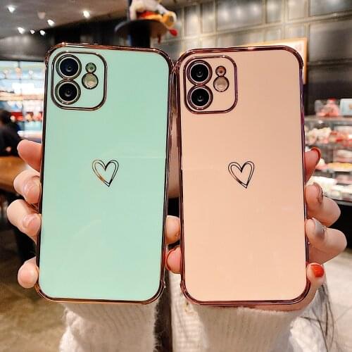 LOVECOM Luxury Plating Heart Phone Case For iPhone 12 Pro Max 11 Pro Max XS Max XR X 7 8 Plus Case Soft TPU Full Body Back Cover