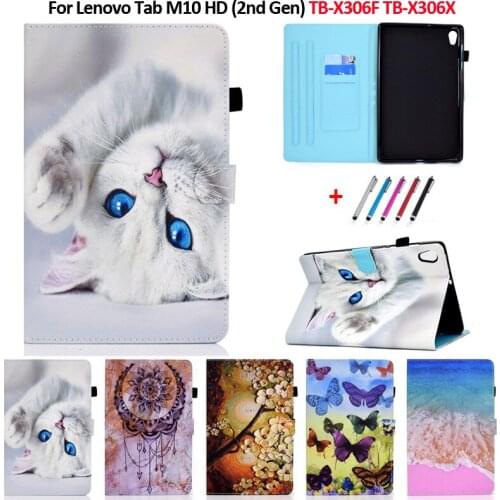 For Lenovo Tab M10 HD (2nd Gen) TB X306F X306X 10.1 inch Tablet Case Cat Painted Wallet Stand Funda For Lenovo Tab M10 HD Cover