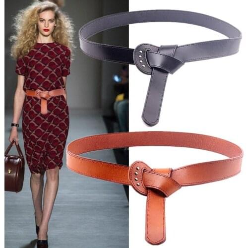 Pure head layer leather fashion knotted with coat skirt decorated black wide belt women waist seal leather wide