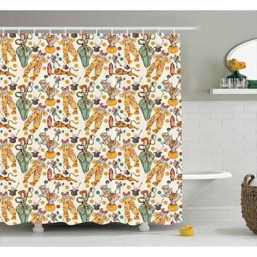 Circus Decor Shower Curtain Decorative Vintage Circus with Clown Magical Wand Trick Doodle Style Bath Curtain For Bathroom