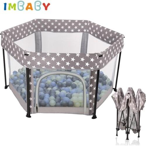 IMBABY Childrens Playpen Foldable Portable Safety Fence Baby Playpens Kids Outdoor Playground Ball Pool Park with Backpack
