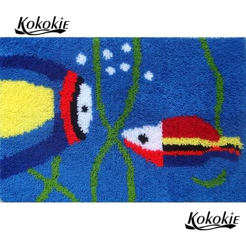 Diy cartoon embroidery foamy floralkussen knooppakket 3d latch hook rug fish printed canvas knooppakket tapijten accessories