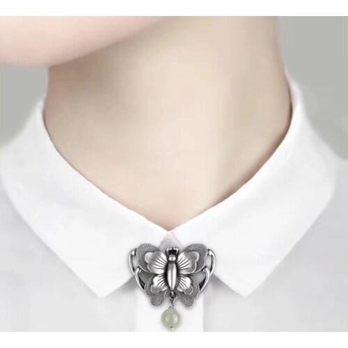 Designer original new jasper butterfly small pendant brooch Chinese style fashion mens and womens silver jewelry