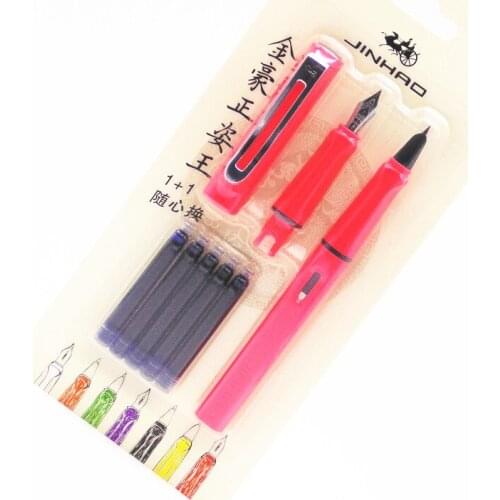 Jinhao 599 Pink Set pen 5pcs Blue Ink Medium nib fine nib Fountain Pen Student calligraphy pen office Business