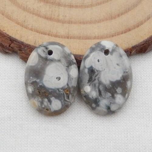 Natural Ocean Jasper Agate Handmade Teardrop Earrings Beads26x17x3mm3g