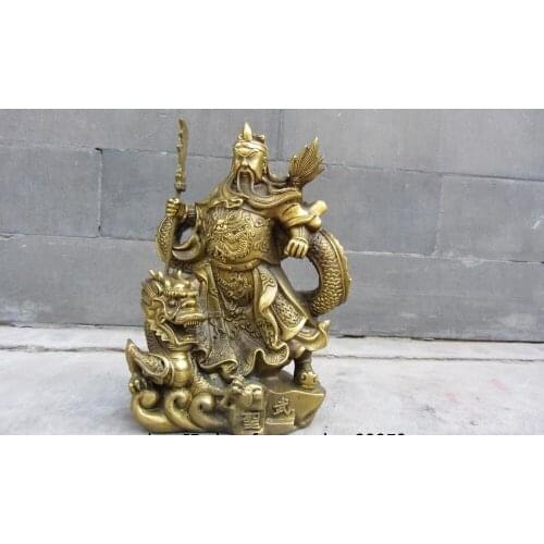 China Folk Brass Copper Stand Dragon Guan Gong Guan Yu Wu Sheng Warrior Statue