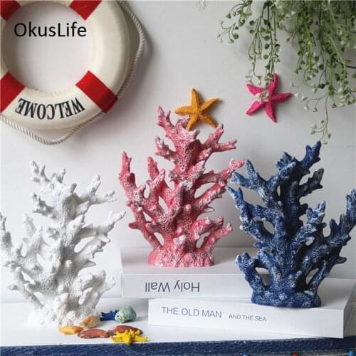 Mediterranean Color Simulational Resin Coral Cabinet Desk Hotel Home Ocean Decoration Ornaments Fish Tank Marine Toys