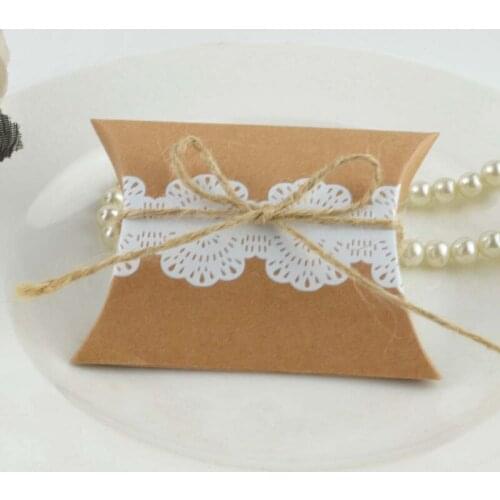 50pcs Lace Kraft Paper Pillow Favor Gift Box Wedding Party Favor Gift Candy Box Paper Gift Box Bag Event Party Supplies