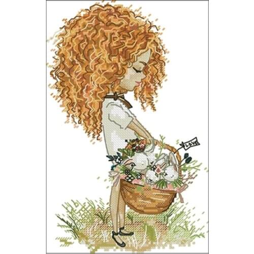 Curly girl with basket patterns Counted Cross Stitch 11CT 14CT 18CT DIYChinese Cross Stitch Kits Embroidery Needlework Sets