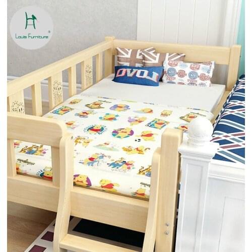 Louis Fashion Children Beds Solid Wood Belt Guardrail Single Baby Widening Small Splicing