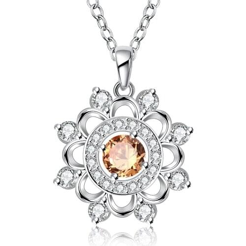 Lureme Elegant Style Silver Plated Jewelry Flower with Champagne Zircon Pendant Necklace for Women (01003778)