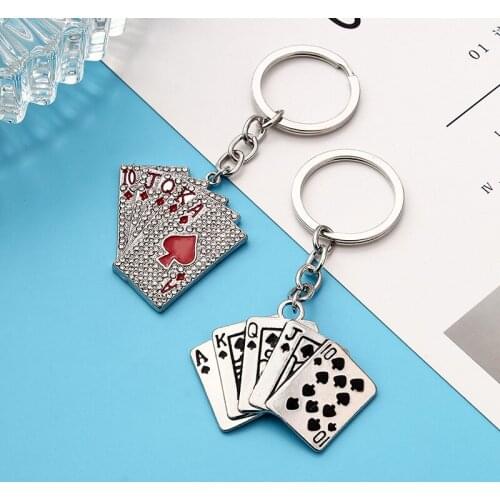2021 Cartoon MINI Playing Card Metal Keychain Red Peach Spade Card Retro Personality Wallet Car Keyring Decoration Accessories