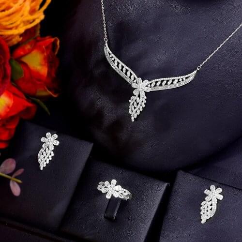 Blachette Trendy Cute Luxury Drop Cubic Zirconia for Women Bridal Girl Nigerian Necklace Earrings Ring Dubai Jewelry Stes