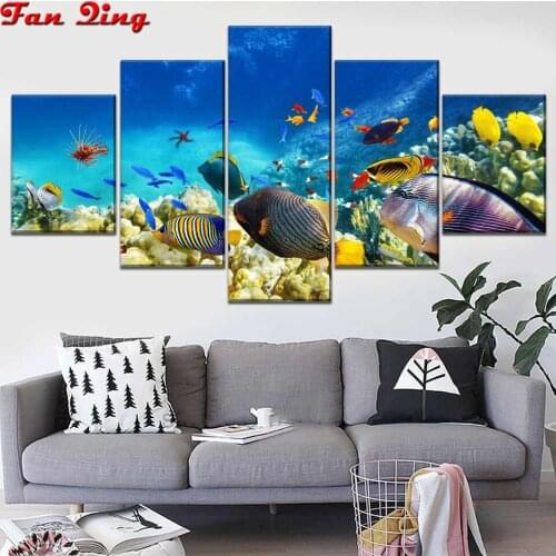 5pcs Diamond Painting Full Square/Round Diamond Seaweed fish Pattern Diamond Embroidery Cross Stitch 5D Rhinestone Painting