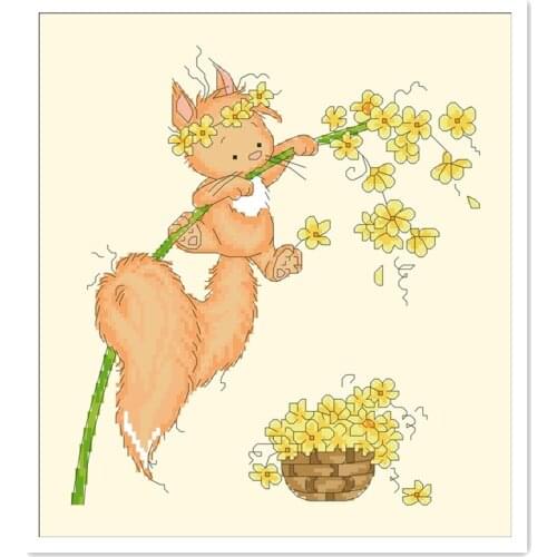 Picking flowers cross stitch kit package 18ct 14ct 11ct light yellow cloth silk cotton thread embroidery DIY handmade needlework