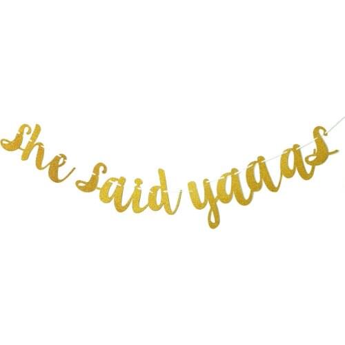 New 1pc 15cm Gold Sparkly She Said Yaaas Banner Glitter Photo Backdrop Birthday Party Banner Bachelorette Party Decoration