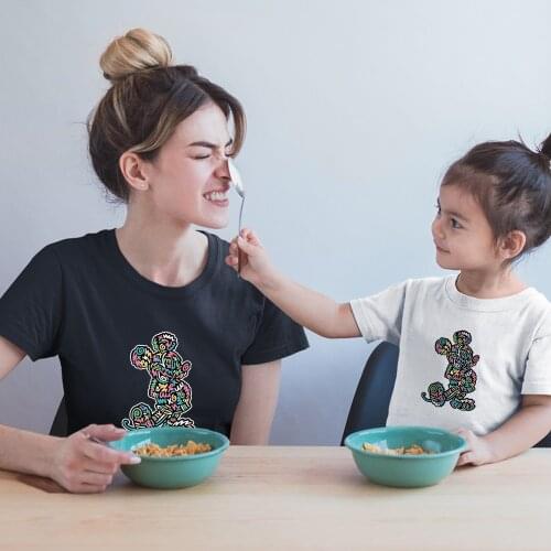 Disney Family Matching Clothes Harajuku T-Shirts Dropship Mickey Mouse Black White Top Casual Fashion Adult Unisex Summer New