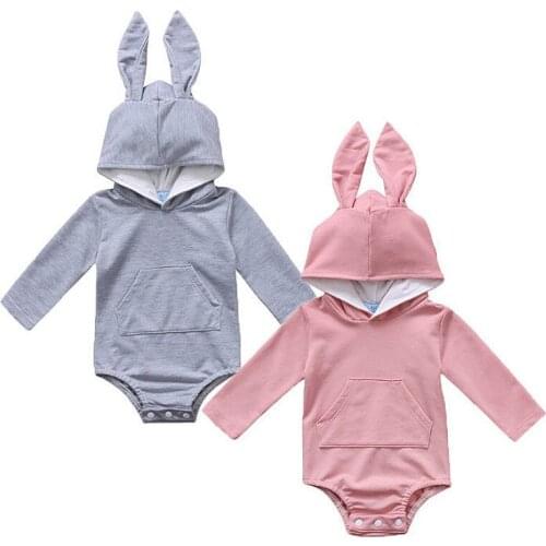 2020 Toddler Infant Baby girls Boys Hooded Rabbit Ear Autumn Bodysuits Outfits Long Sleeve Jumpsuit Lovely Bunny Clothes 0-24M